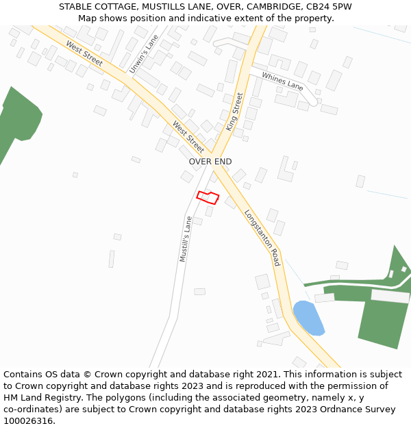 STABLE COTTAGE, MUSTILLS LANE, OVER, CAMBRIDGE, CB24 5PW: Location map and indicative extent of plot