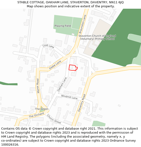 STABLE COTTAGE, OAKHAM LANE, STAVERTON, DAVENTRY, NN11 6JQ: Location map and indicative extent of plot