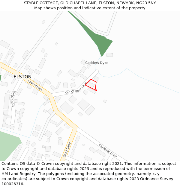 STABLE COTTAGE, OLD CHAPEL LANE, ELSTON, NEWARK, NG23 5NY: Location map and indicative extent of plot