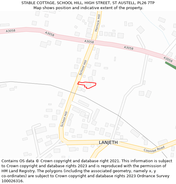 STABLE COTTAGE, SCHOOL HILL, HIGH STREET, ST AUSTELL, PL26 7TP: Location map and indicative extent of plot