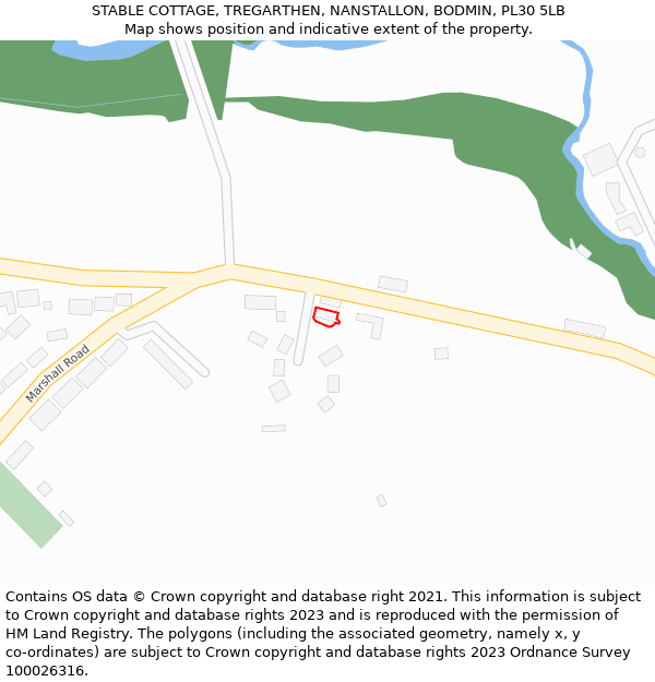 STABLE COTTAGE, TREGARTHEN, NANSTALLON, BODMIN, PL30 5LB: Location map and indicative extent of plot