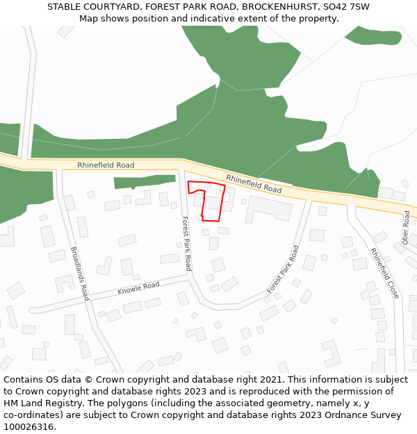 STABLE COURTYARD, FOREST PARK ROAD, BROCKENHURST, SO42 7SW: Location map and indicative extent of plot