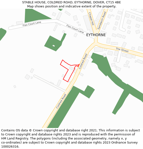 STABLE HOUSE, COLDRED ROAD, EYTHORNE, DOVER, CT15 4BE: Location map and indicative extent of plot