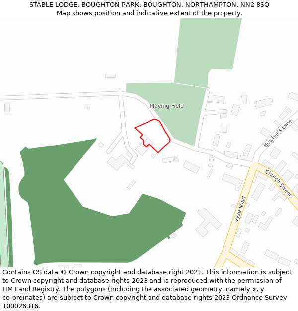 STABLE LODGE, BOUGHTON PARK, BOUGHTON, NORTHAMPTON, NN2 8SQ: Location map and indicative extent of plot
