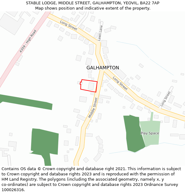 STABLE LODGE, MIDDLE STREET, GALHAMPTON, YEOVIL, BA22 7AP: Location map and indicative extent of plot