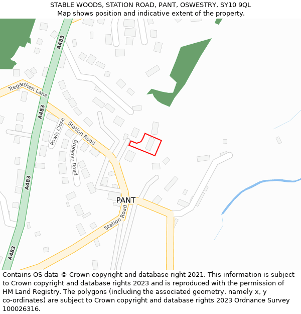 STABLE WOODS, STATION ROAD, PANT, OSWESTRY, SY10 9QL: Location map and indicative extent of plot
