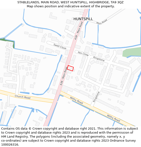 STABLELANDS, MAIN ROAD, WEST HUNTSPILL, HIGHBRIDGE, TA9 3QZ: Location map and indicative extent of plot