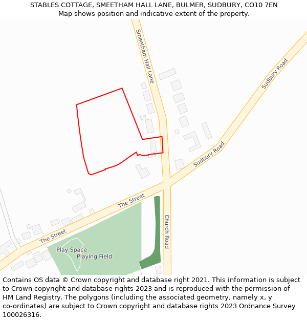 STABLES COTTAGE, SMEETHAM HALL LANE, BULMER, SUDBURY, CO10 7EN: Location map and indicative extent of plot