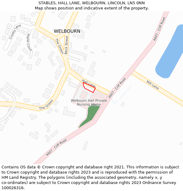 STABLES, HALL LANE, WELBOURN, LINCOLN, LN5 0NN: Location map and indicative extent of plot