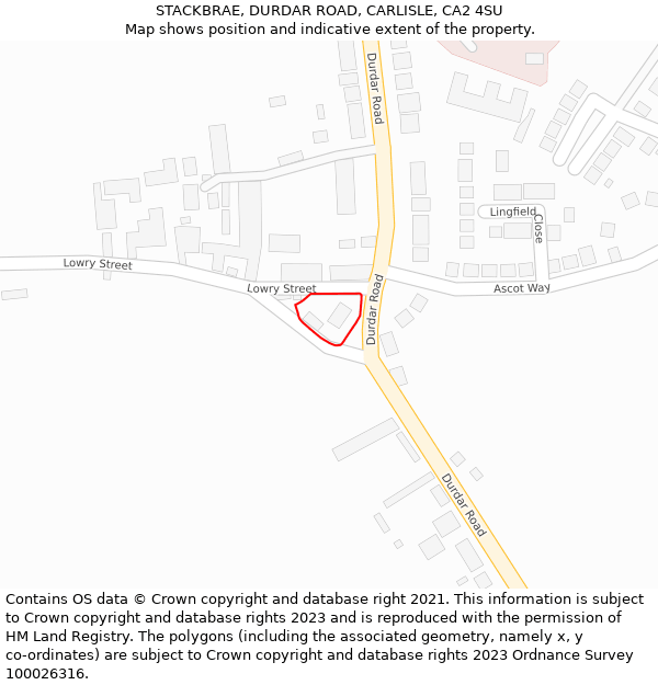 STACKBRAE, DURDAR ROAD, CARLISLE, CA2 4SU: Location map and indicative extent of plot