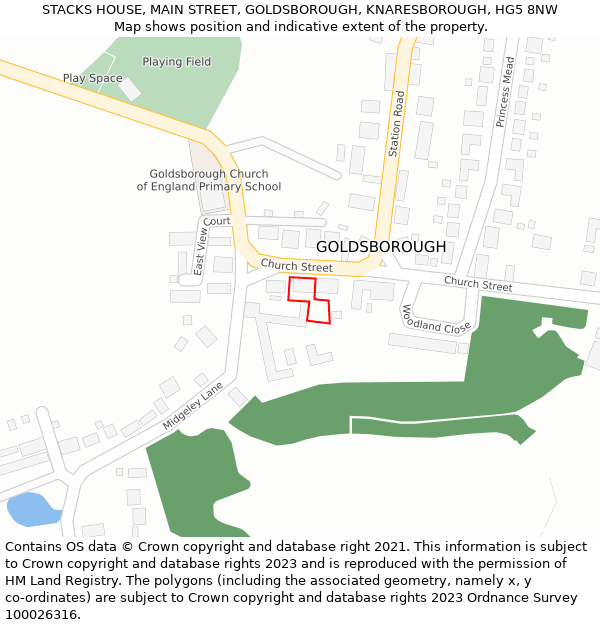 STACKS HOUSE, MAIN STREET, GOLDSBOROUGH, KNARESBOROUGH, HG5 8NW: Location map and indicative extent of plot