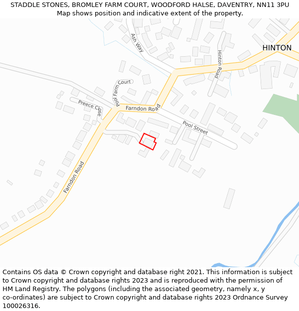 STADDLE STONES, BROMLEY FARM COURT, WOODFORD HALSE, DAVENTRY, NN11 3PU: Location map and indicative extent of plot