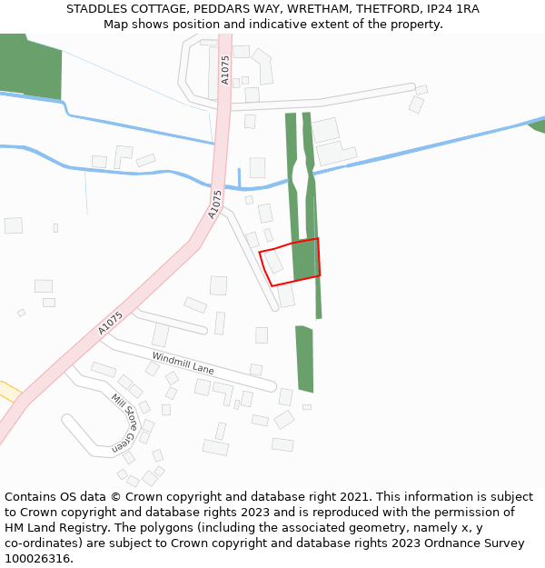 STADDLES COTTAGE, PEDDARS WAY, WRETHAM, THETFORD, IP24 1RA: Location map and indicative extent of plot