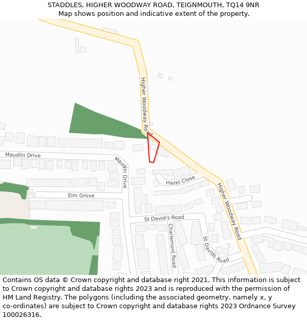 STADDLES, HIGHER WOODWAY ROAD, TEIGNMOUTH, TQ14 9NR: Location map and indicative extent of plot