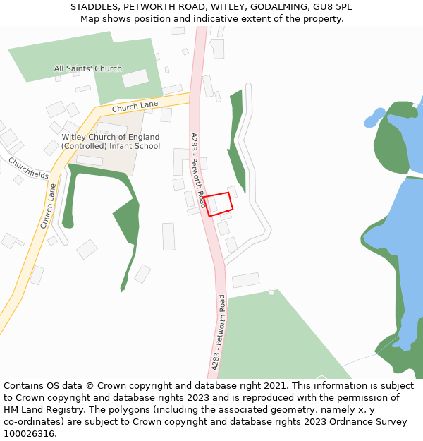 STADDLES, PETWORTH ROAD, WITLEY, GODALMING, GU8 5PL: Location map and indicative extent of plot