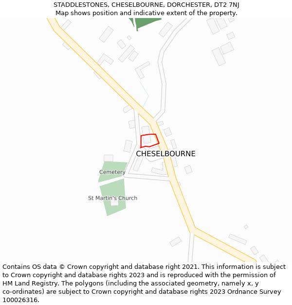 STADDLESTONES, CHESELBOURNE, DORCHESTER, DT2 7NJ: Location map and indicative extent of plot