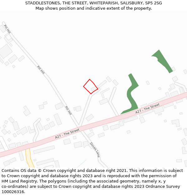 STADDLESTONES, THE STREET, WHITEPARISH, SALISBURY, SP5 2SG: Location map and indicative extent of plot