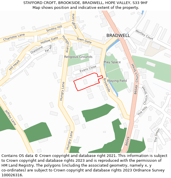 STAFFORD CROFT, BROOKSIDE, BRADWELL, HOPE VALLEY, S33 9HF: Location map and indicative extent of plot