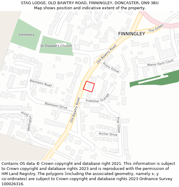 STAG LODGE, OLD BAWTRY ROAD, FINNINGLEY, DONCASTER, DN9 3BU: Location map and indicative extent of plot