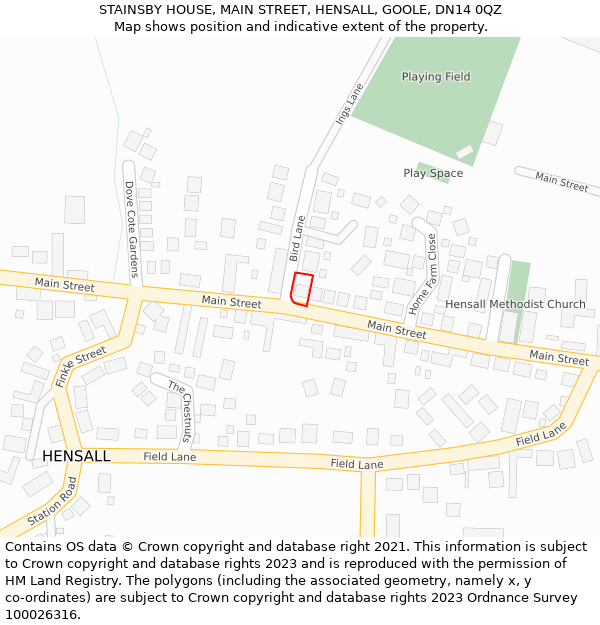 STAINSBY HOUSE, MAIN STREET, HENSALL, GOOLE, DN14 0QZ: Location map and indicative extent of plot