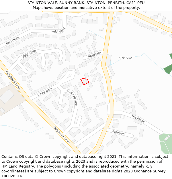 STAINTON VALE, SUNNY BANK, STAINTON, PENRITH, CA11 0EU: Location map and indicative extent of plot