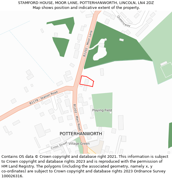 STAMFORD HOUSE, MOOR LANE, POTTERHANWORTH, LINCOLN, LN4 2DZ: Location map and indicative extent of plot