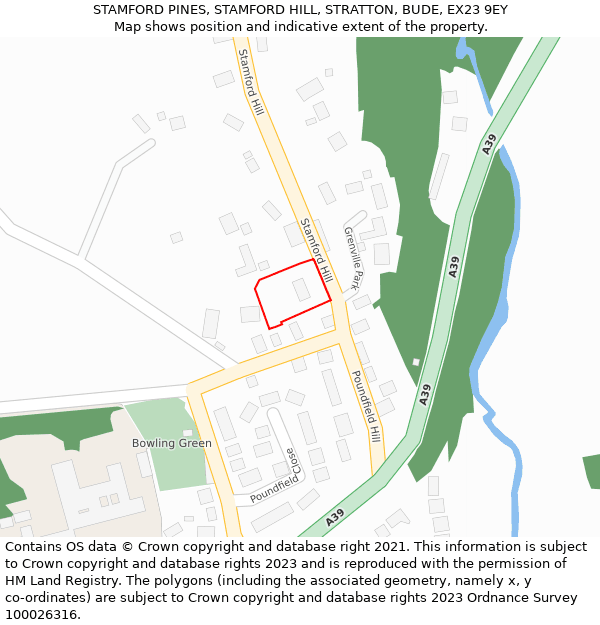 STAMFORD PINES, STAMFORD HILL, STRATTON, BUDE, EX23 9EY: Location map and indicative extent of plot