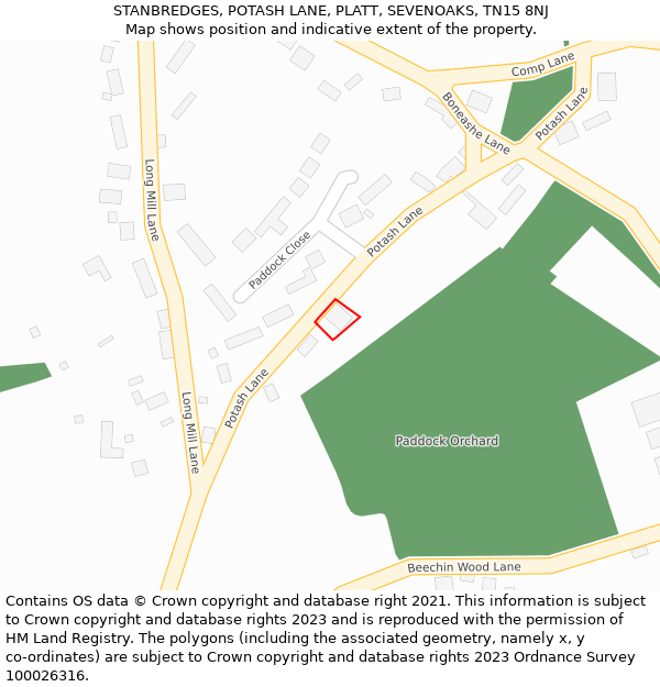 STANBREDGES, POTASH LANE, PLATT, SEVENOAKS, TN15 8NJ: Location map and indicative extent of plot