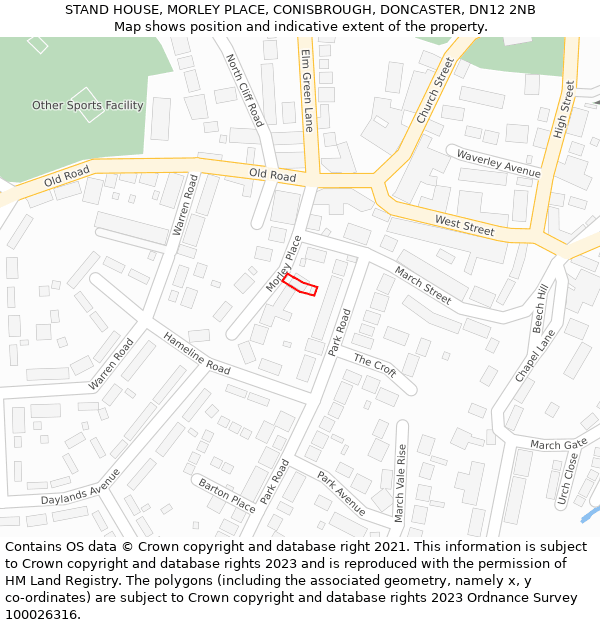 STAND HOUSE, MORLEY PLACE, CONISBROUGH, DONCASTER, DN12 2NB: Location map and indicative extent of plot
