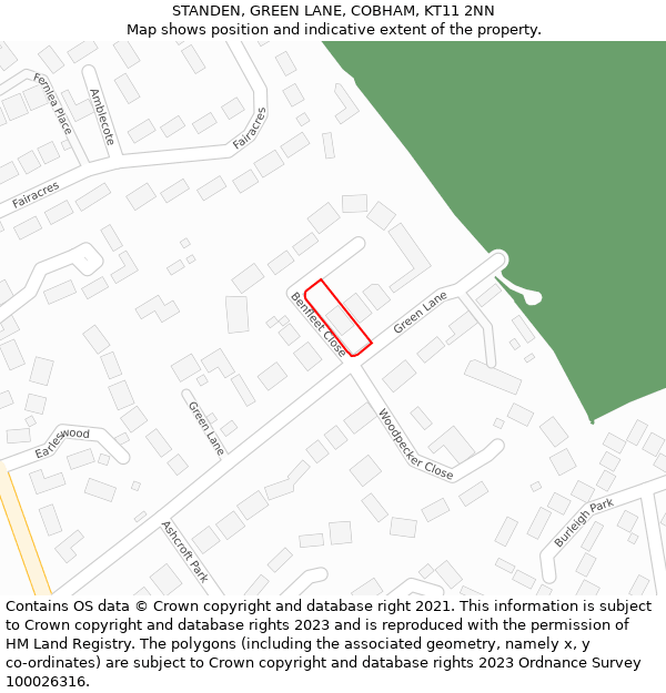 STANDEN, GREEN LANE, COBHAM, KT11 2NN: Location map and indicative extent of plot