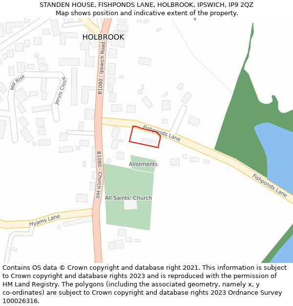 STANDEN HOUSE, FISHPONDS LANE, HOLBROOK, IPSWICH, IP9 2QZ: Location map and indicative extent of plot