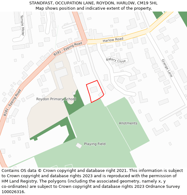 STANDFAST, OCCUPATION LANE, ROYDON, HARLOW, CM19 5HL: Location map and indicative extent of plot