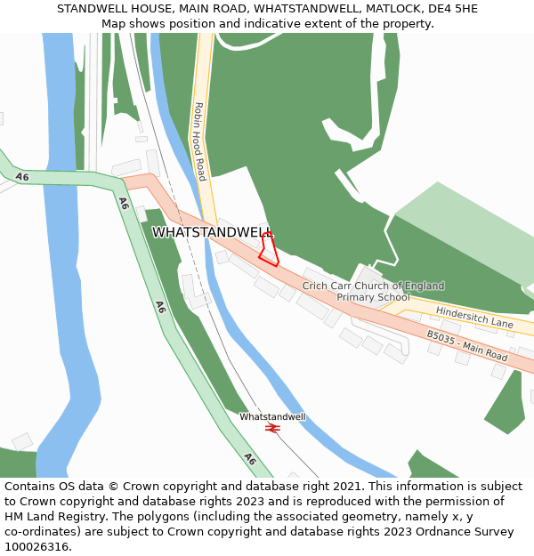 STANDWELL HOUSE, MAIN ROAD, WHATSTANDWELL, MATLOCK, DE4 5HE: Location map and indicative extent of plot