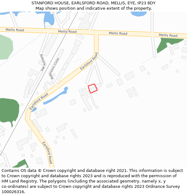 STANFORD HOUSE, EARLSFORD ROAD, MELLIS, EYE, IP23 8DY: Location map and indicative extent of plot