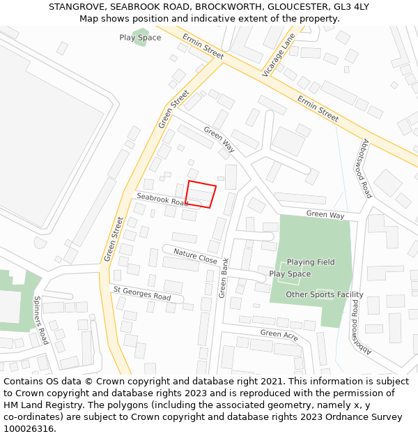 STANGROVE, SEABROOK ROAD, BROCKWORTH, GLOUCESTER, GL3 4LY: Location map and indicative extent of plot