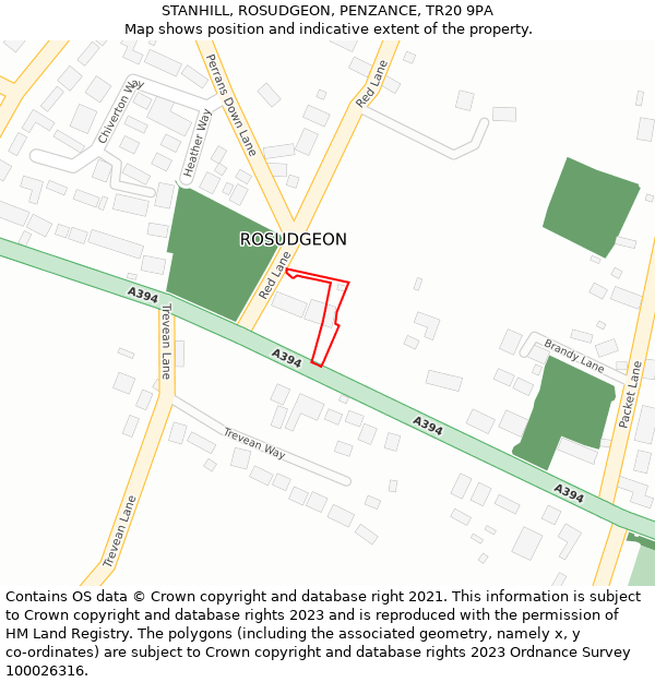 STANHILL, ROSUDGEON, PENZANCE, TR20 9PA: Location map and indicative extent of plot