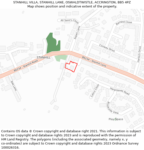 STANHILL VILLA, STANHILL LANE, OSWALDTWISTLE, ACCRINGTON, BB5 4PZ: Location map and indicative extent of plot