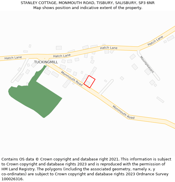 STANLEY COTTAGE, MONMOUTH ROAD, TISBURY, SALISBURY, SP3 6NR: Location map and indicative extent of plot