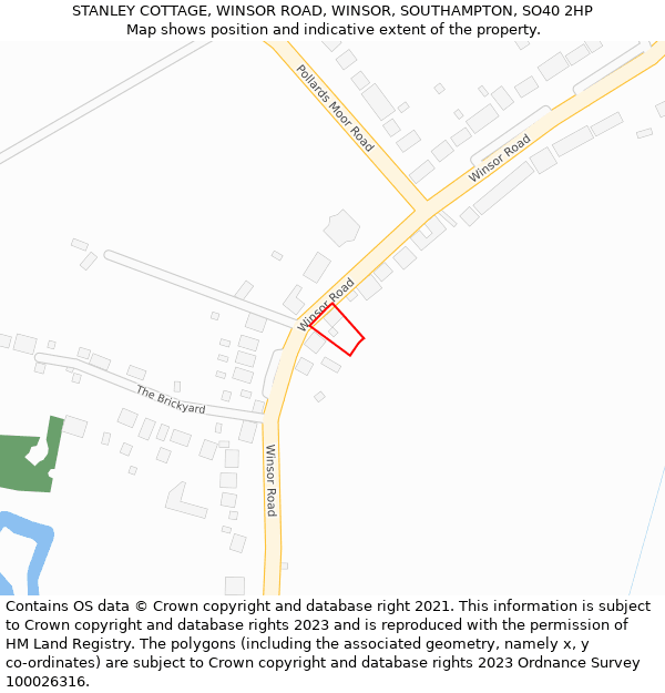 STANLEY COTTAGE, WINSOR ROAD, WINSOR, SOUTHAMPTON, SO40 2HP: Location map and indicative extent of plot
