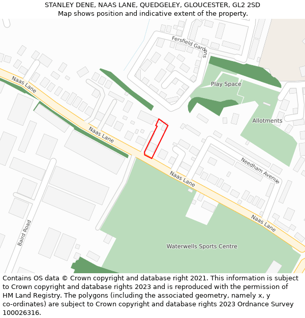 STANLEY DENE, NAAS LANE, QUEDGELEY, GLOUCESTER, GL2 2SD: Location map and indicative extent of plot