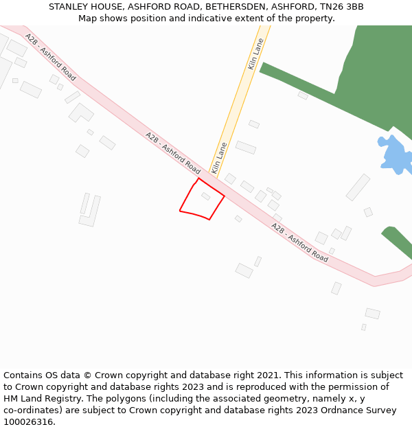 STANLEY HOUSE, ASHFORD ROAD, BETHERSDEN, ASHFORD, TN26 3BB: Location map and indicative extent of plot