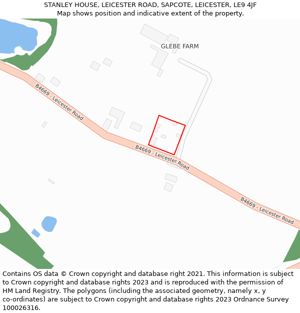 STANLEY HOUSE, LEICESTER ROAD, SAPCOTE, LEICESTER, LE9 4JF: Location map and indicative extent of plot
