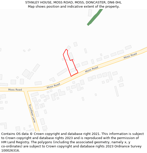 STANLEY HOUSE, MOSS ROAD, MOSS, DONCASTER, DN6 0HL: Location map and indicative extent of plot