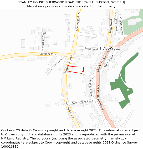 STANLEY HOUSE, SHERWOOD ROAD, TIDESWELL, BUXTON, SK17 8HJ: Location map and indicative extent of plot