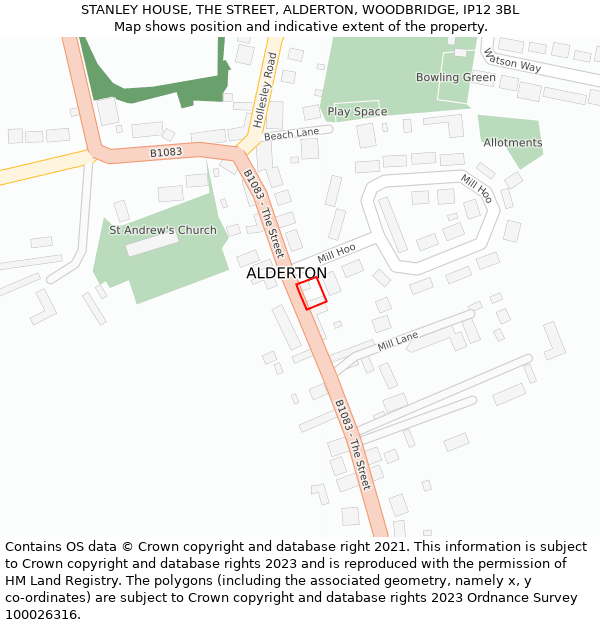 STANLEY HOUSE, THE STREET, ALDERTON, WOODBRIDGE, IP12 3BL: Location map and indicative extent of plot
