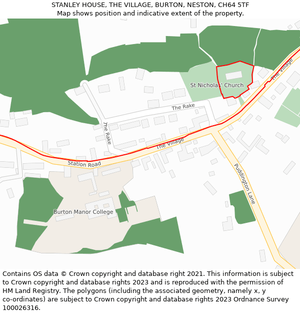 STANLEY HOUSE, THE VILLAGE, BURTON, NESTON, CH64 5TF: Location map and indicative extent of plot