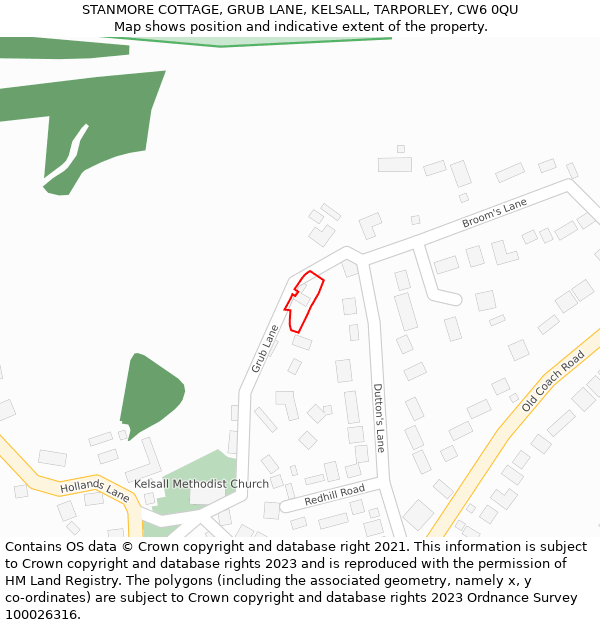 STANMORE COTTAGE, GRUB LANE, KELSALL, TARPORLEY, CW6 0QU: Location map and indicative extent of plot