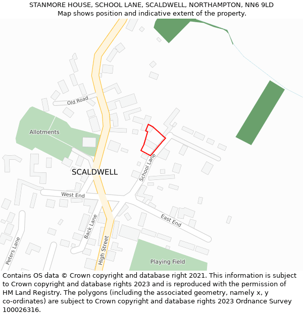 STANMORE HOUSE, SCHOOL LANE, SCALDWELL, NORTHAMPTON, NN6 9LD: Location map and indicative extent of plot