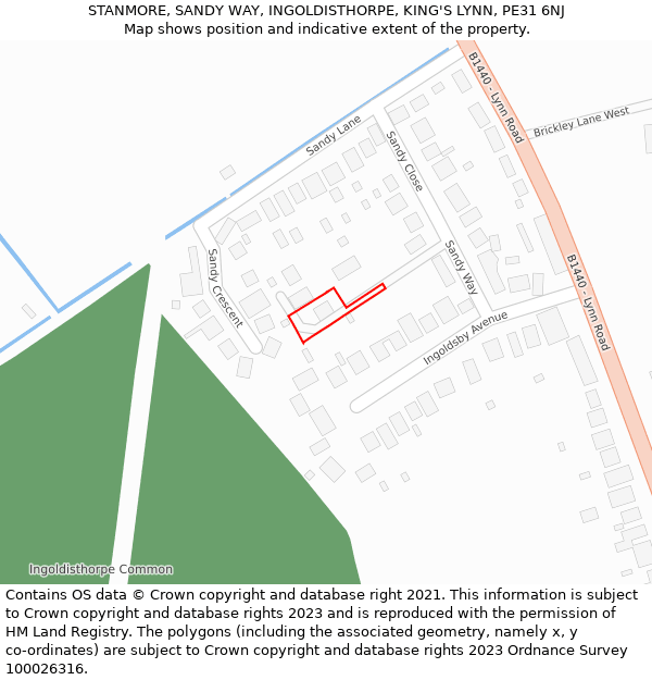 STANMORE, SANDY WAY, INGOLDISTHORPE, KING'S LYNN, PE31 6NJ: Location map and indicative extent of plot