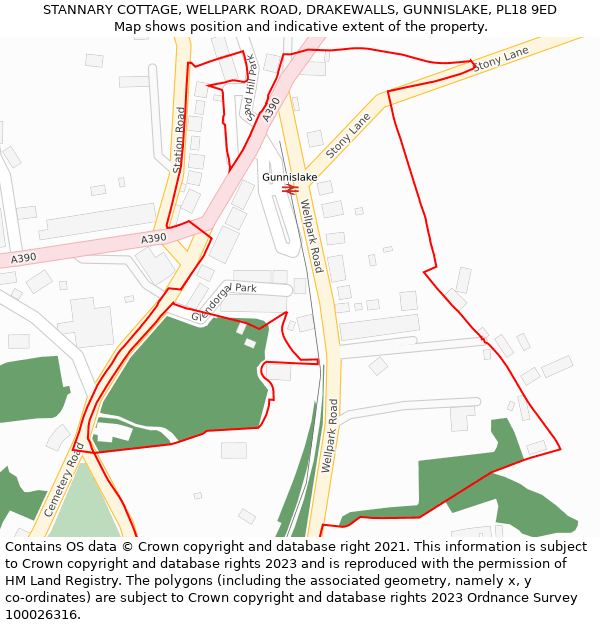 STANNARY COTTAGE, WELLPARK ROAD, DRAKEWALLS, GUNNISLAKE, PL18 9ED: Location map and indicative extent of plot